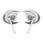 Starborn Faceted Oval Gemstone Post Earrings with Hammered Crescent Moon Accent in Sterling Silver