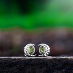 Starborn Faceted Oval Gemstone Post Earrings with Hammered Crescent Moon Accent in Sterling Silver