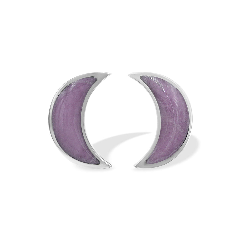 Starborn Gemstone Crescent Moon Post Style Earrings in Sterling Silver
