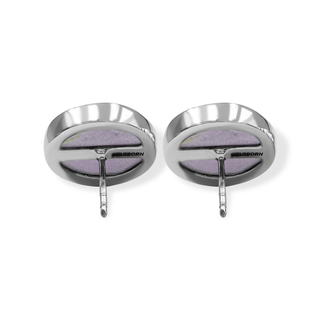 Starborn Phosphosiderite Round Cabochon Single Bezel Post Earring in Sterling Silver