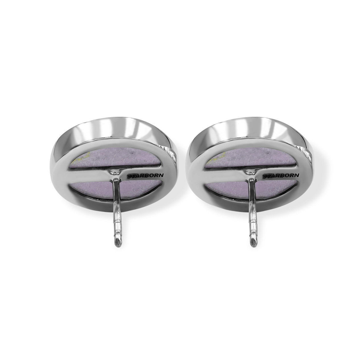 Starborn Phosphosiderite Round Cabochon Single Bezel Post Earring in Sterling Silver