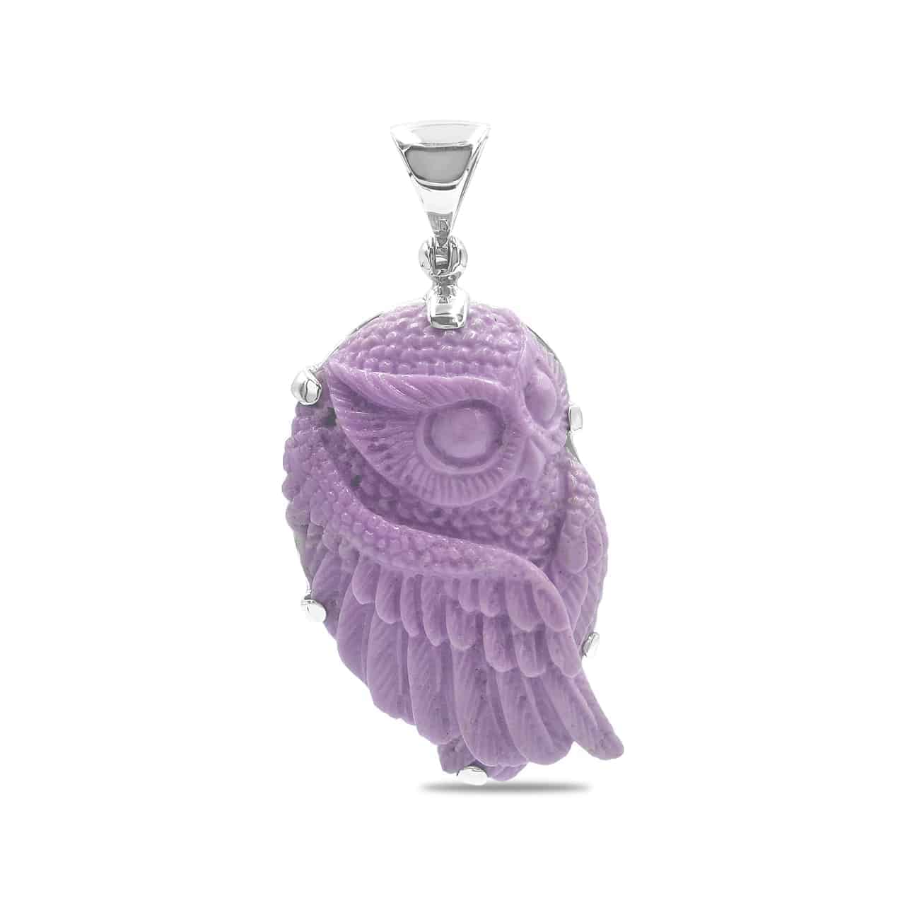 Starborn Phosphosiderite Carved Owl Pendant in Sterling Silver
