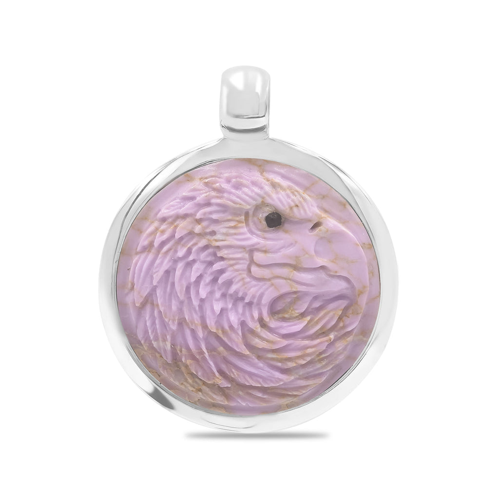 Starborn Gemstone Carved Eagle Head Medallion Style Pendant in Sterling Silver
