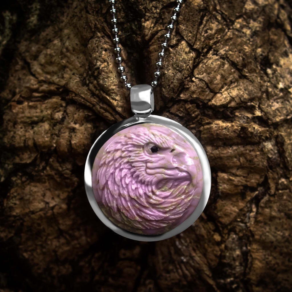 Starborn Gemstone Carved Eagle Head Medallion Style Pendant in Sterling Silver
