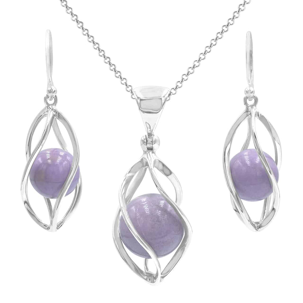 Starborn Phosphosiderite Caged Sphere Pendant and Earring Set in Sterling Silver