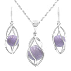 Starborn Phosphosiderite Caged Sphere Pendant and Earring Set in Sterling Silver
