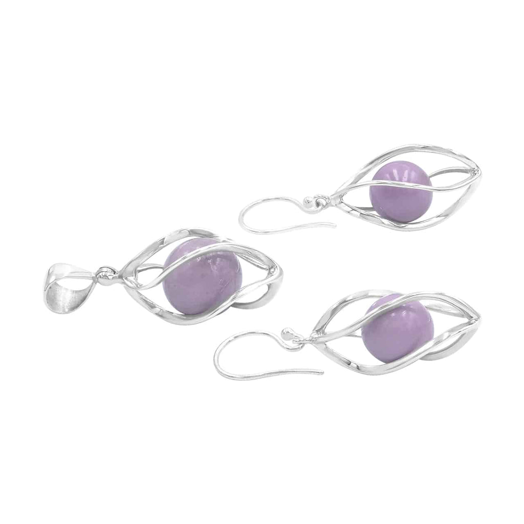 Starborn Phosphosiderite Caged Sphere Pendant and Earring Set in Sterling Silver