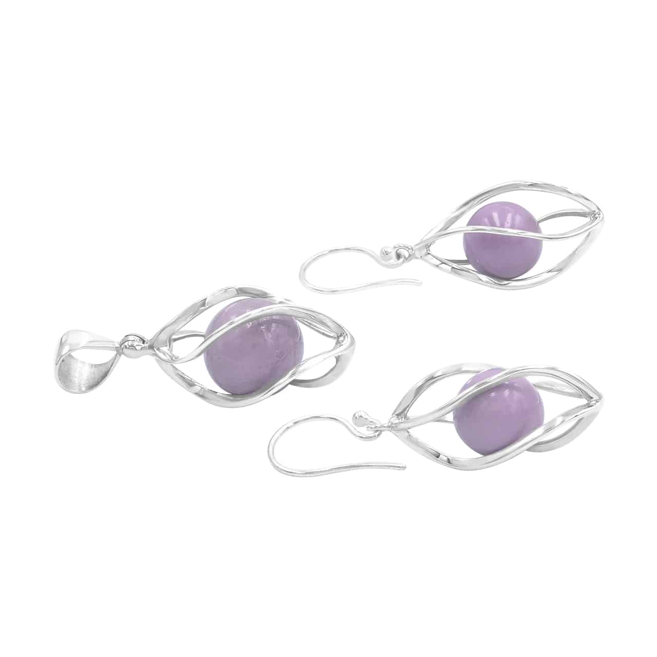Starborn Phosphosiderite Caged Sphere Pendant and Earring Set in Sterling Silver