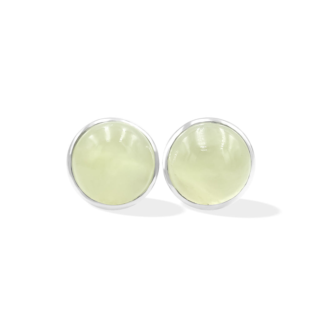 Starborn Prehnite Round Post Earrings in Sterling Silver