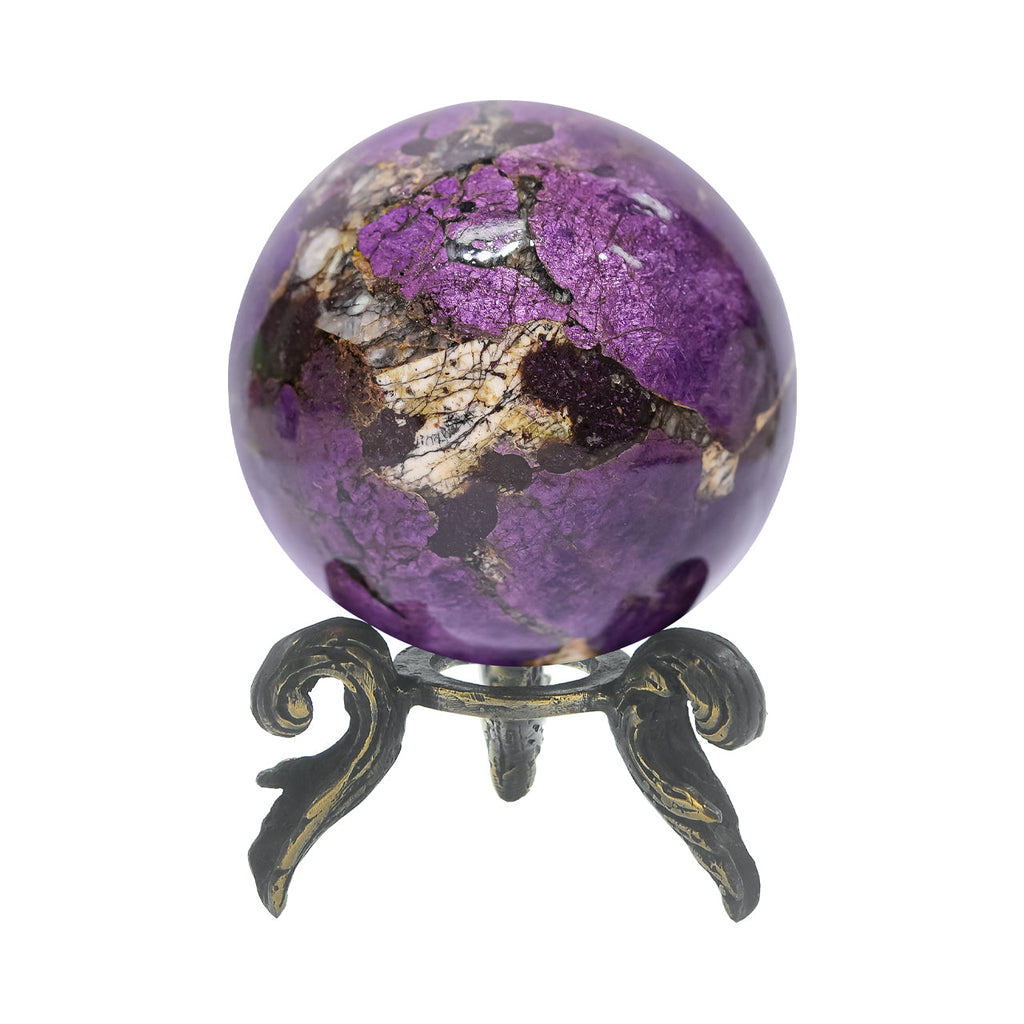 Starborn Purpurite Polished Sphere with Brass Decorative Display Stand