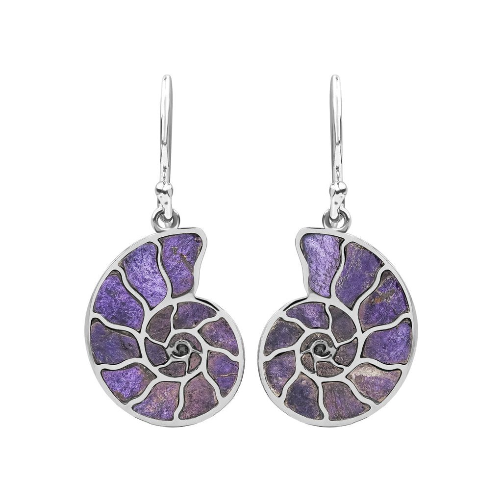 Starborn Nautilus Ammonite with Gemstones Inlay Earring in Sterling Silver - Large