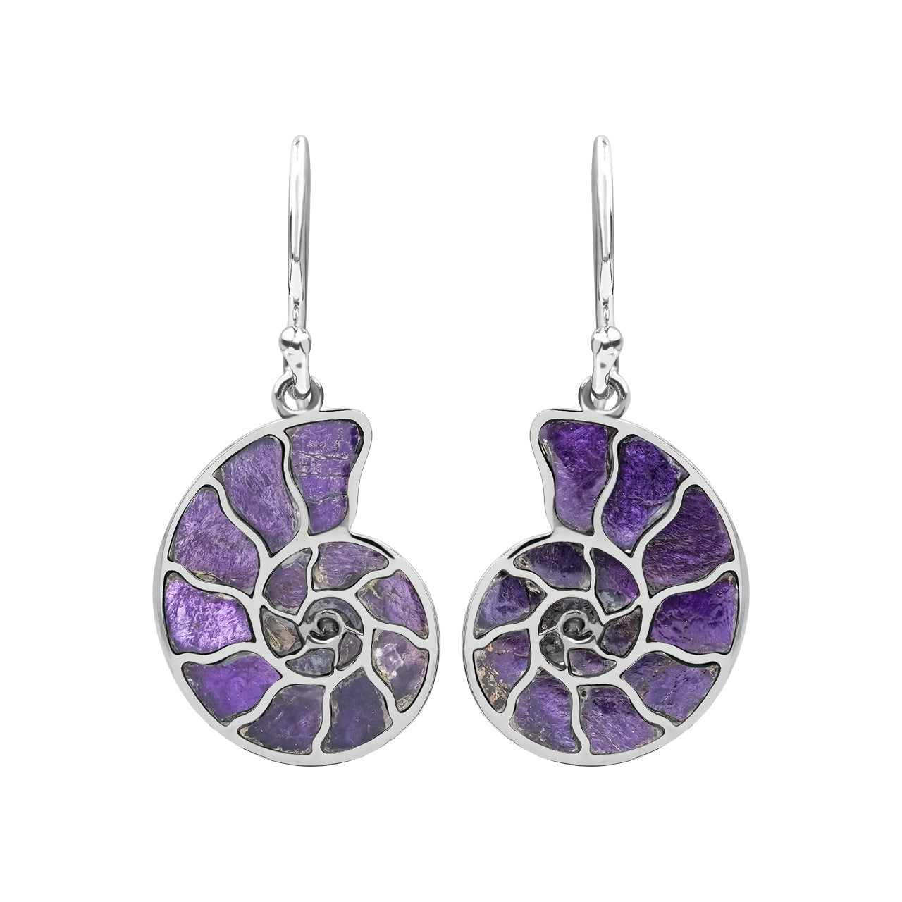 Starborn Nautilus Ammonite with Gemstones Inlay Earring in Sterling Silver - Large