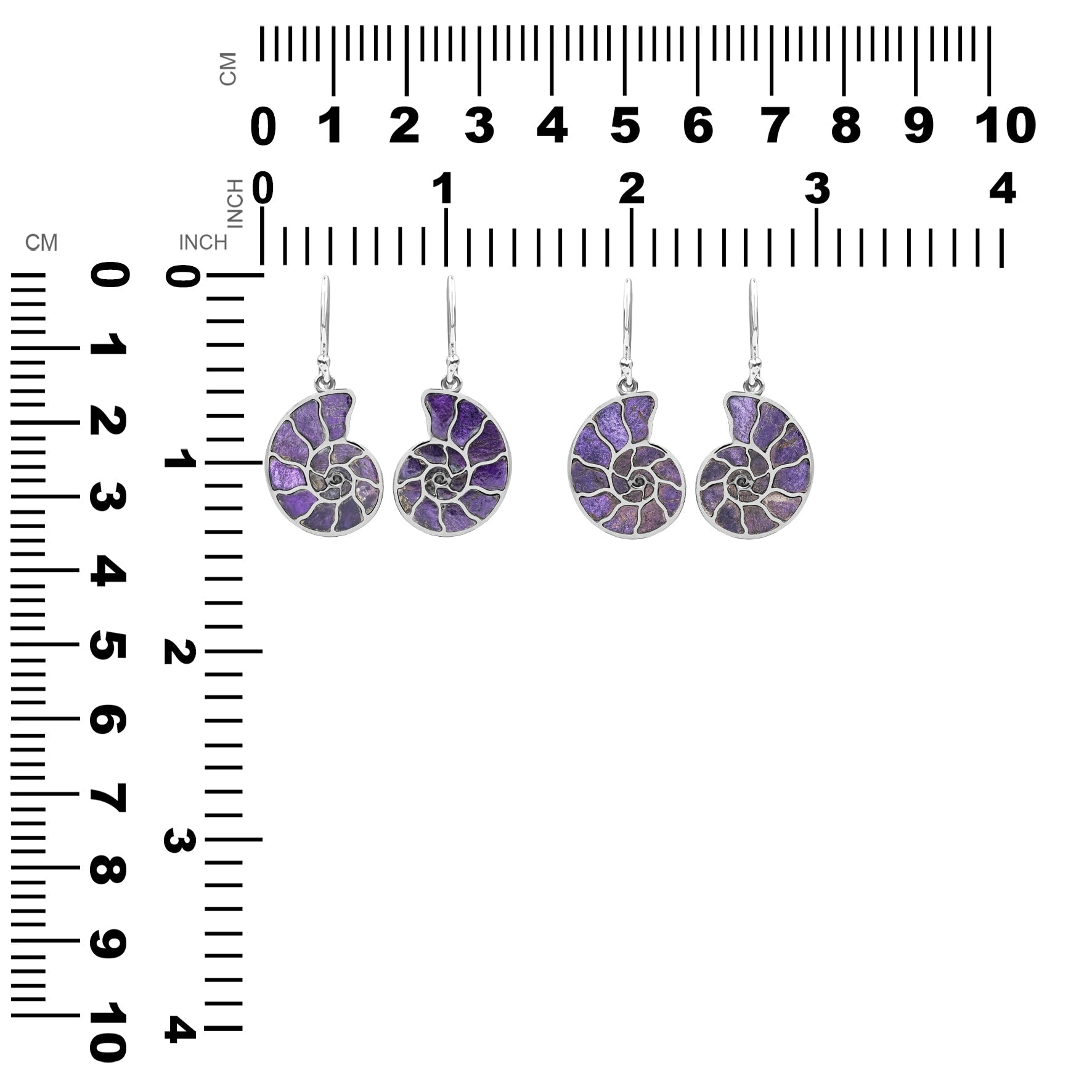 Starborn Nautilus Ammonite with Gemstones Inlay Earring in Sterling Silver - Large
