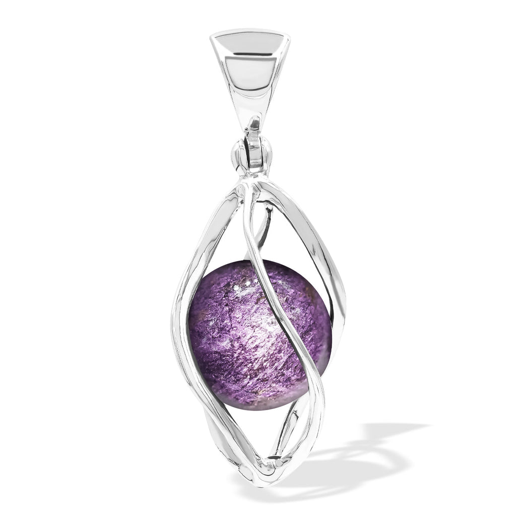 Starborn Purpurite Sphere 12mm Spiral Cage Pendant in Sterling Silver
