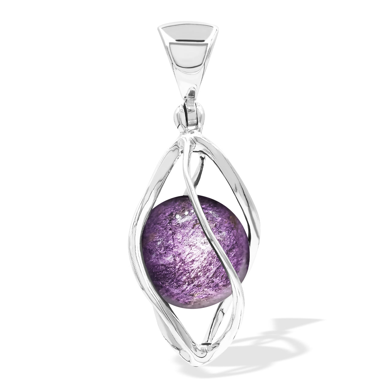 Starborn Purpurite Sphere 12mm Spiral Cage Pendant in Sterling Silver