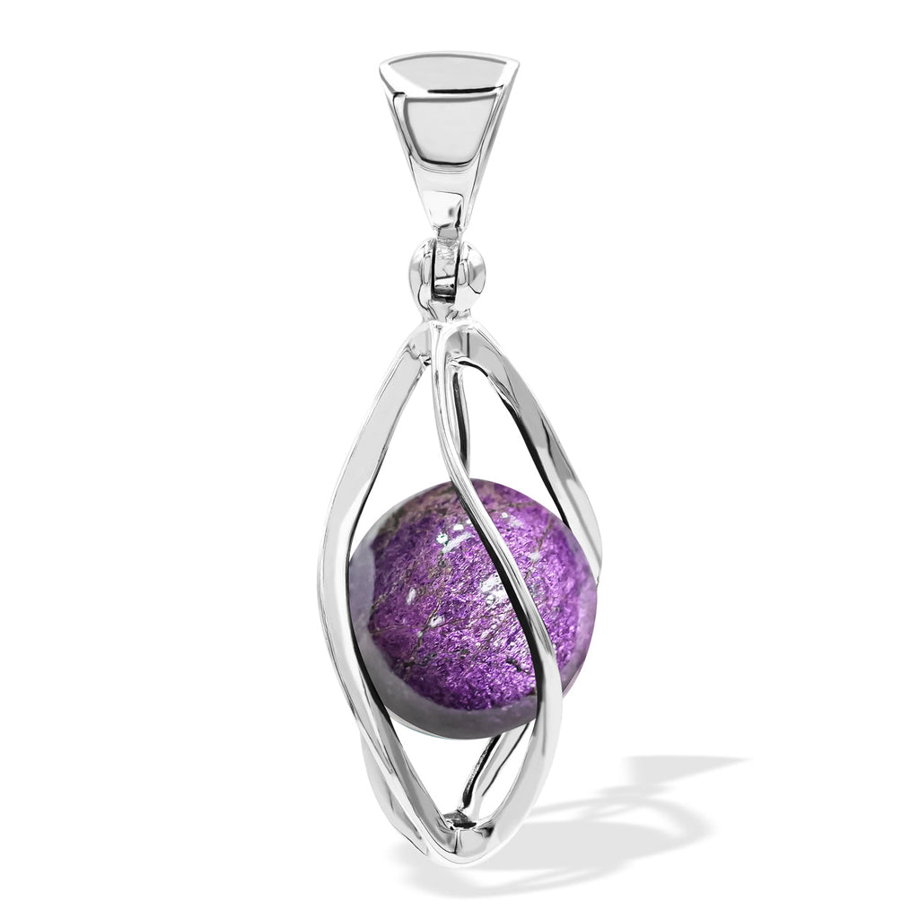 Starborn Purpurite Sphere 12mm Spiral Cage Pendant in Sterling Silver