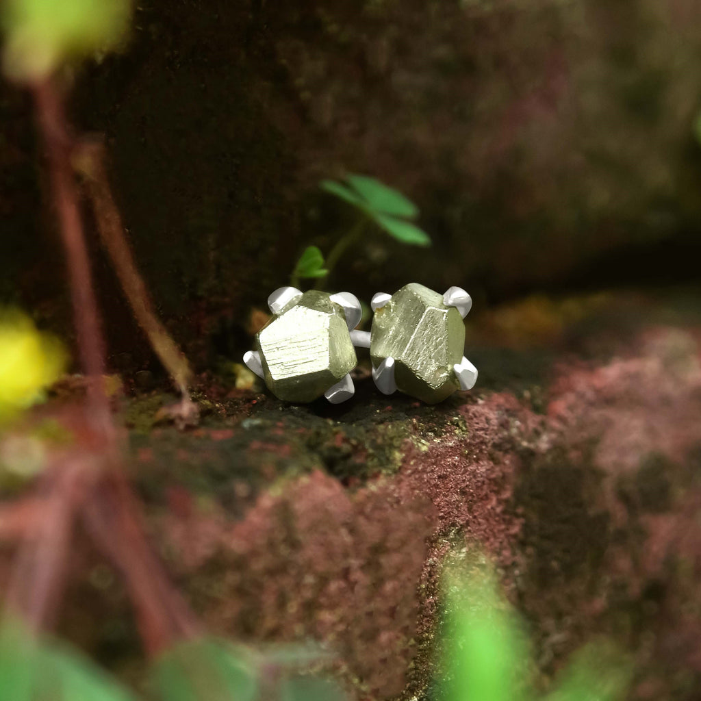 Starborn Pyrite Crystal Post Earrings in Sterling Silver
