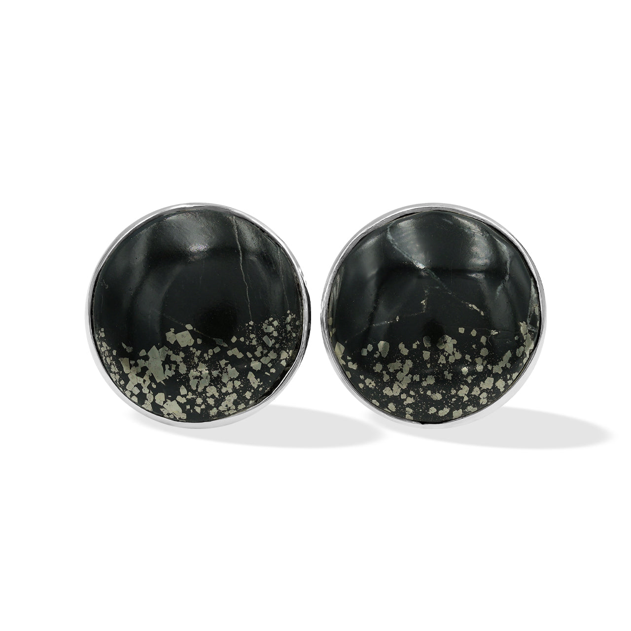 Starborn Pyrite Schist Round Post Earrings in Sterling Silver