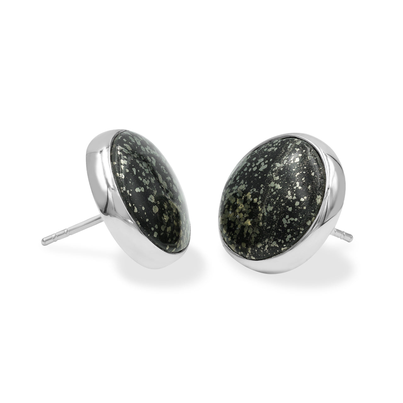 Starborn Pyrite Schist Round Post Earrings in Sterling Silver