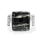 Starborn Schiefer Pyrite Men’s Ring with Geometric Shank Accents in Sterling Silver