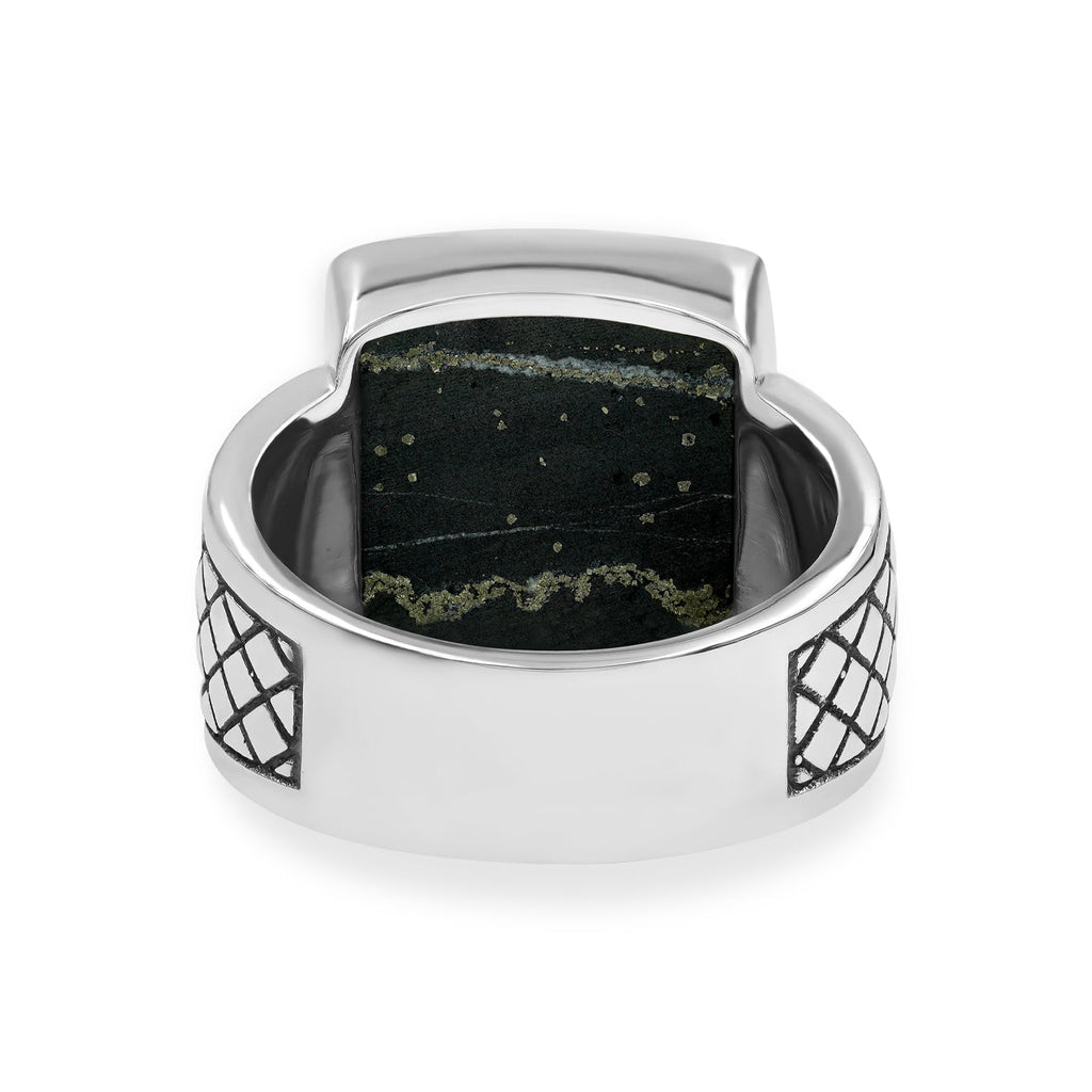 Starborn Schiefer Pyrite Men’s Ring with Geometric Shank Accents in Sterling Silver