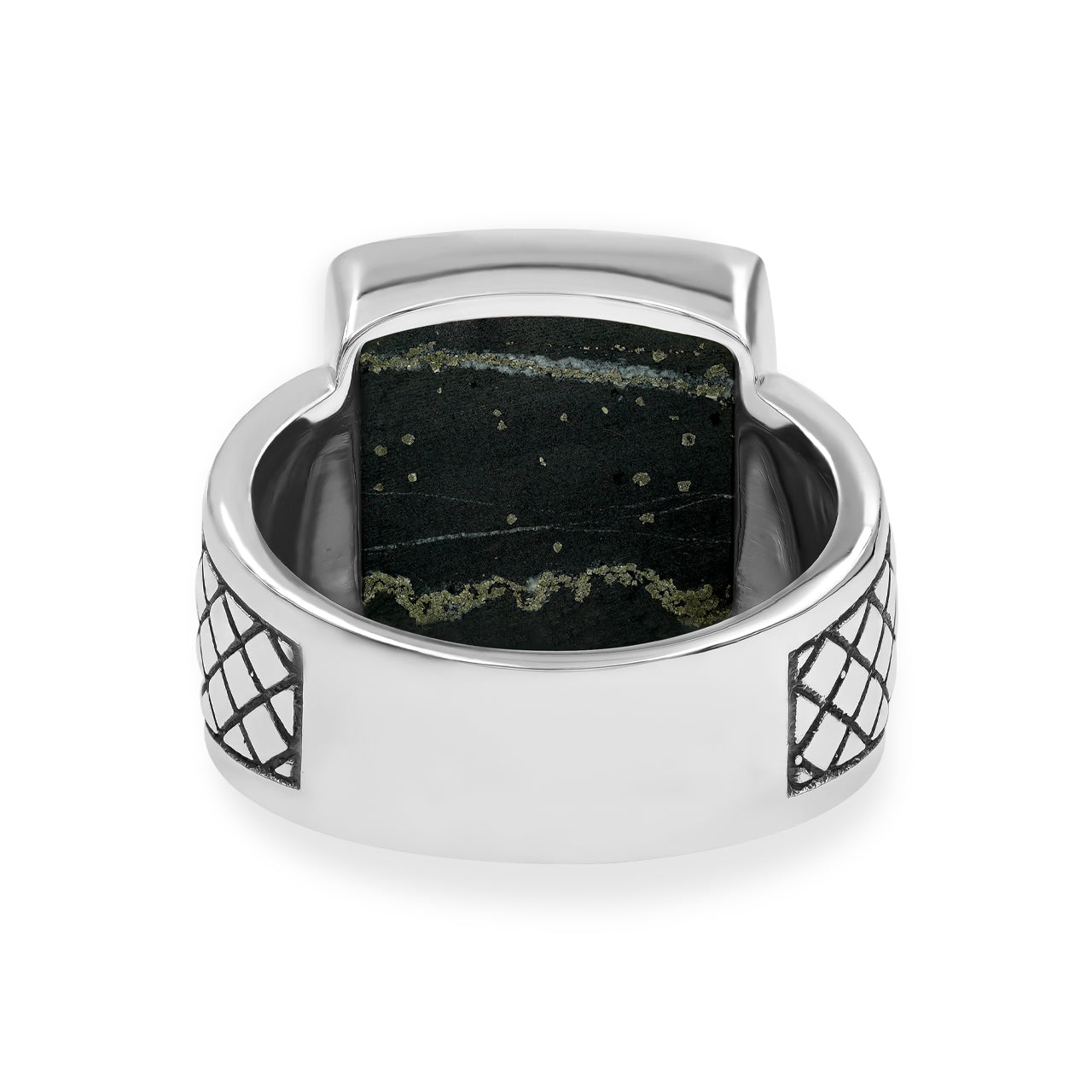 Starborn Schiefer Pyrite Men’s Ring with Geometric Shank Accents in Sterling Silver