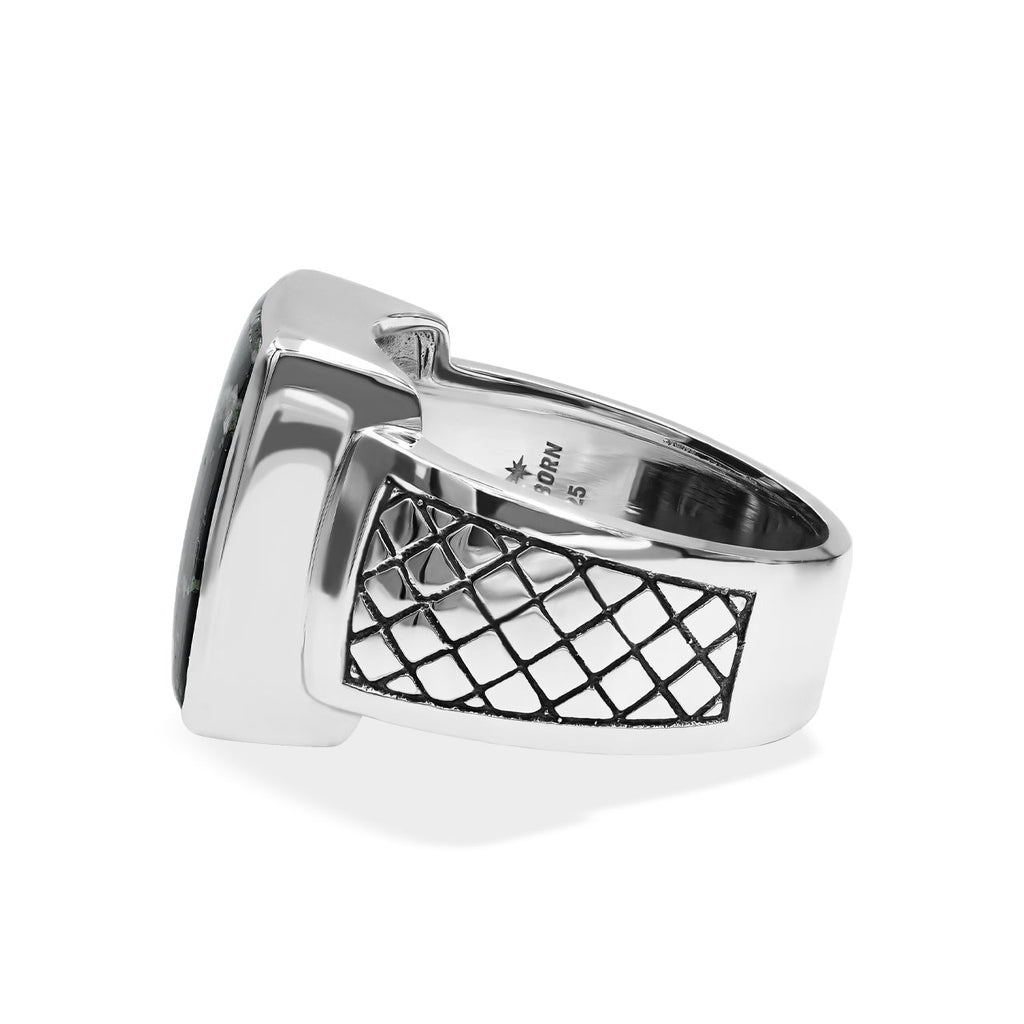 Starborn Schiefer Pyrite Men’s Ring with Geometric Shank Accents in Sterling Silver