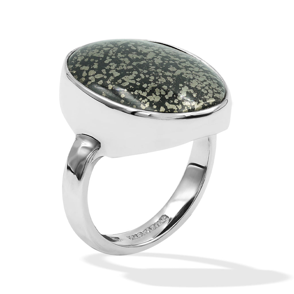 Starborn Pyrite Schist Oval Ring in Sterling Silver