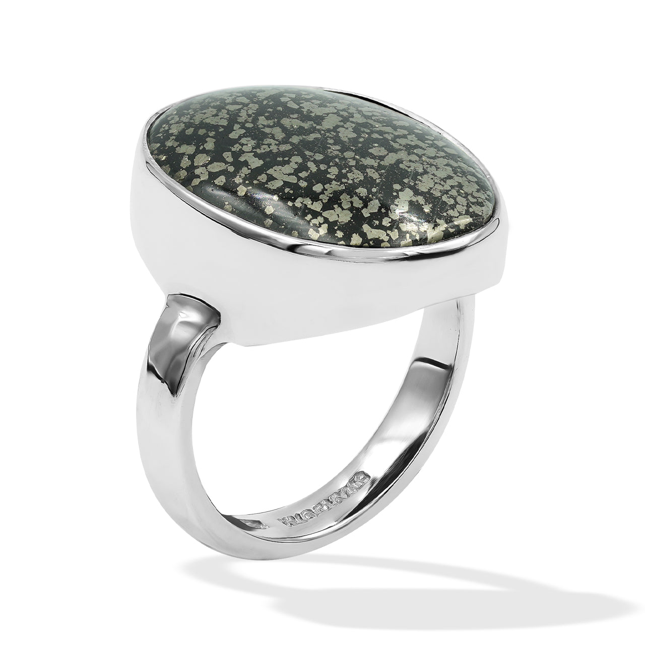 Starborn Pyrite Schist Oval Ring in Sterling Silver