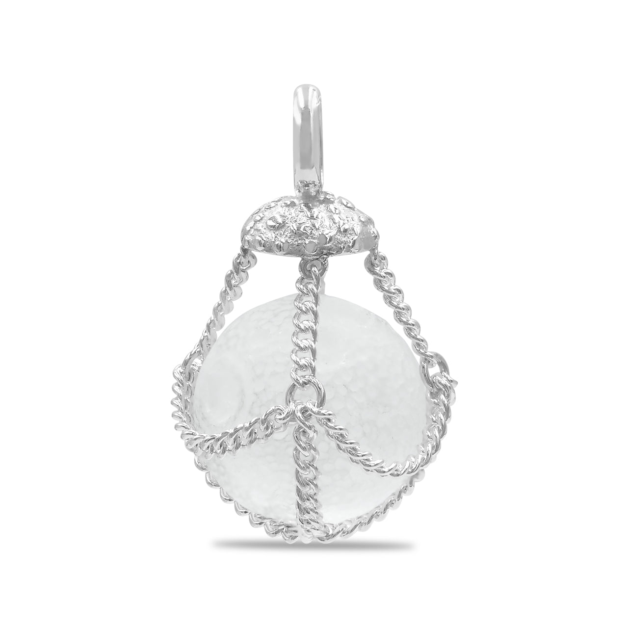 Starborn Carved Quartz Chain Basket Pendant in Sterling Silver