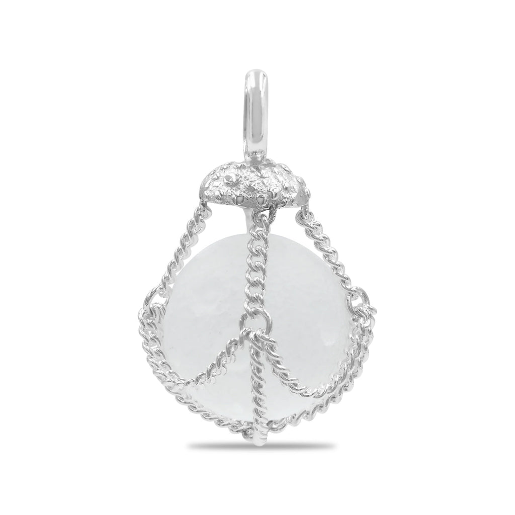Starborn Carved Quartz Chain Basket Pendant in Sterling Silver