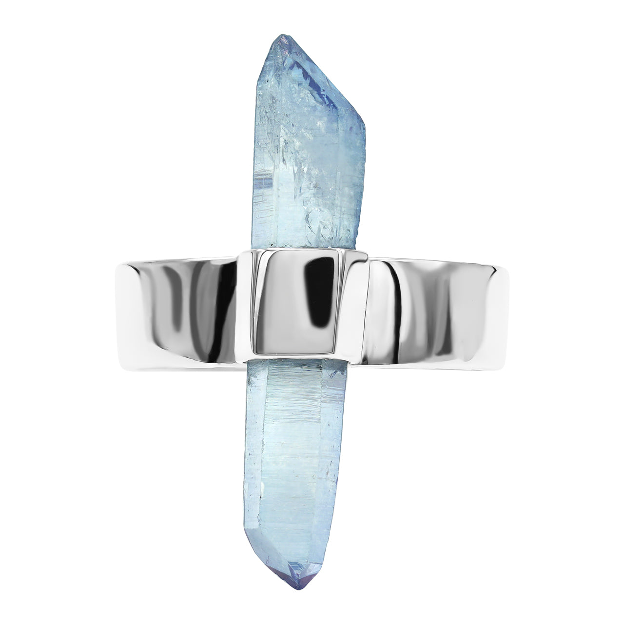 Starborn Tanzanite Aura Quartz Crystal with Silver Band Ring in Sterling Silver