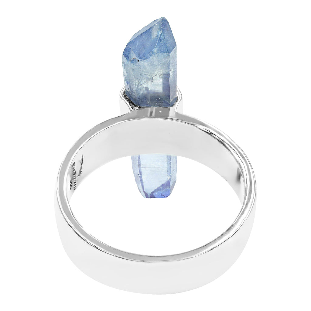 Starborn Tanzanite Aura Quartz Crystal with Silver Band Ring in Sterling Silver