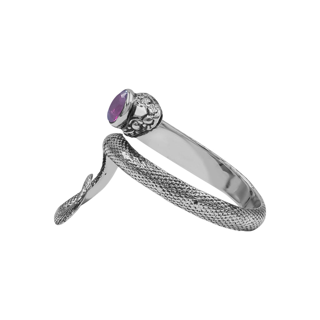 Starborn Coiled Snake Ring with Faceted Rubellite in Sterling Silver