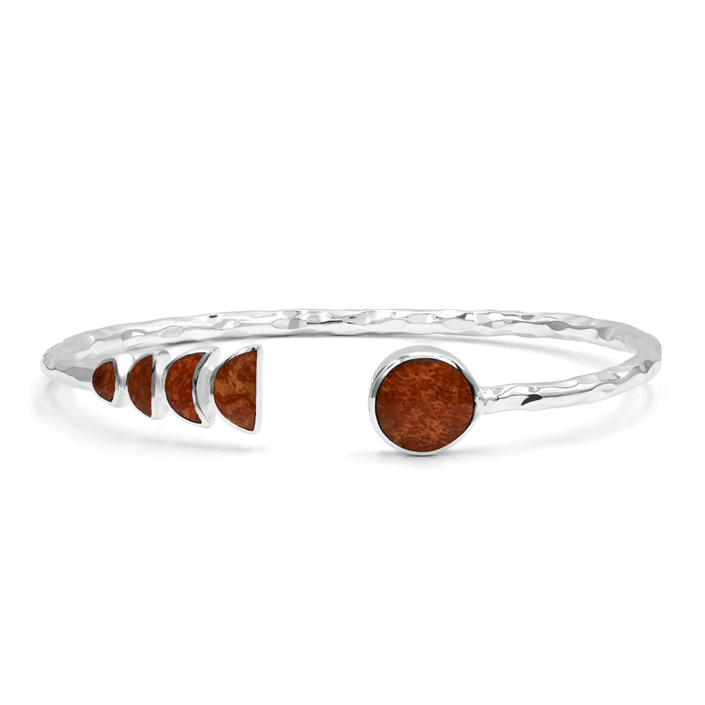 Starborn Open Bangle Bracelet with Moon Phase Gemstone Design in Sterling Silver