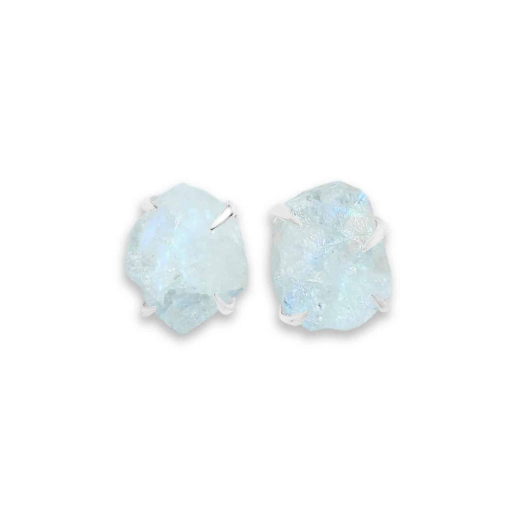 Starborn Rough Rainbow Moonstone Post Style Earrings in Sterling Silver