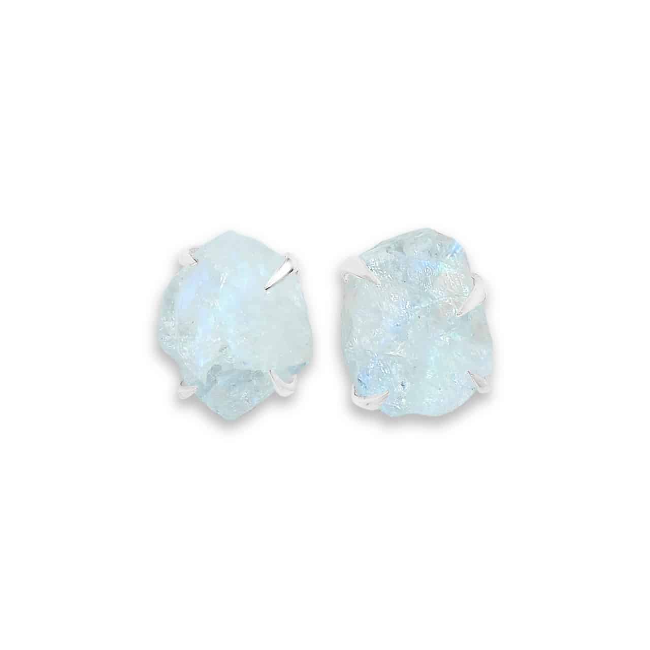 Starborn Rough Rainbow Moonstone Post Style Earrings in Sterling Silver