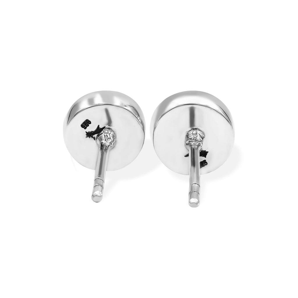 Starborn Rainbow Moonstone Round Cabochon Single Bezel Post Earrings in Sterling Silver