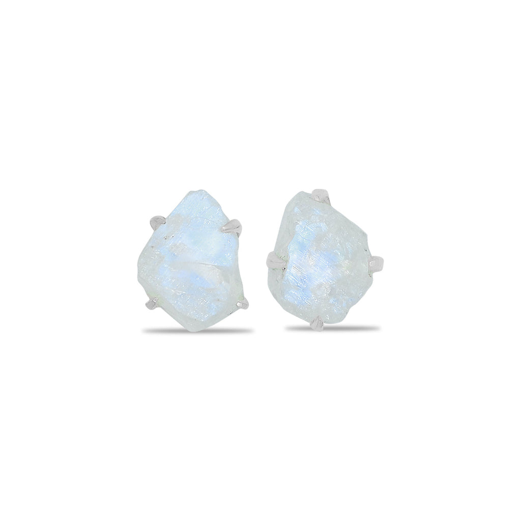 Starborn Rough Rainbow Moonstone Post Style Earrings in Sterling Silver