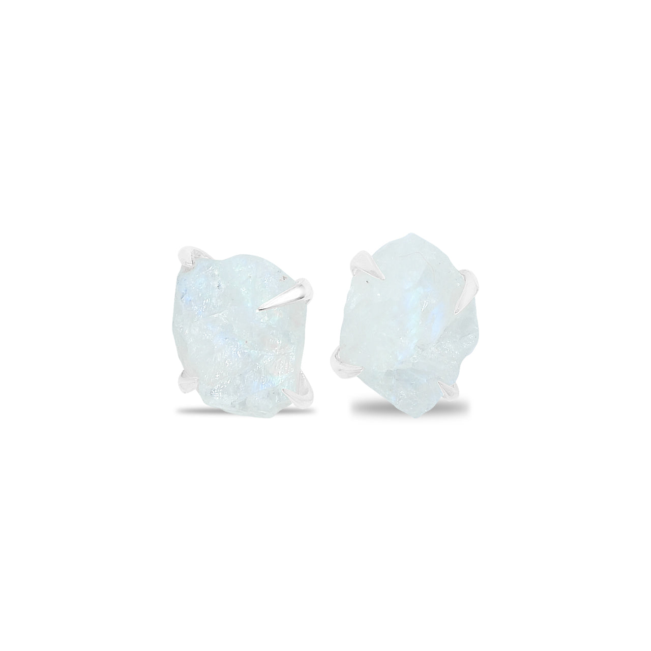 Starborn Rough Rainbow Moonstone Post Style Earrings in Sterling Silver
