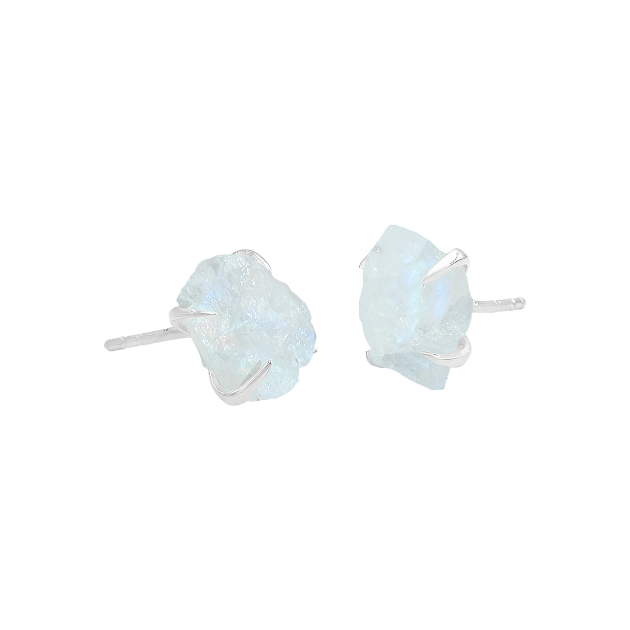 Starborn Rough Rainbow Moonstone Post Style Earrings in Sterling Silver