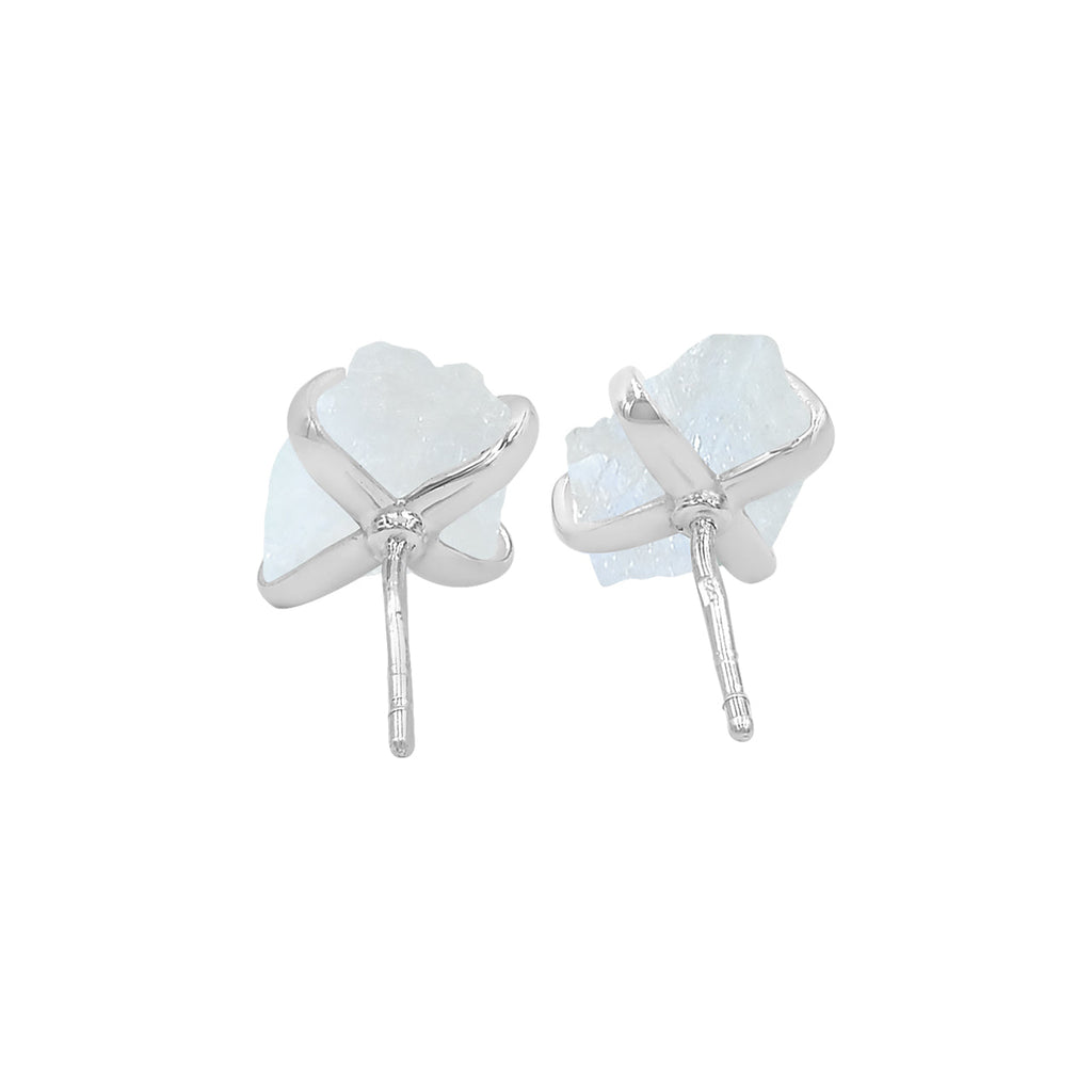 Starborn Rough Rainbow Moonstone Post Style Earrings in Sterling Silver