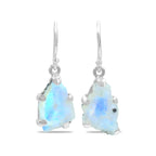 Starborn Rainbow Moonstone Slice Dangle Earrings in Sterling Silver
