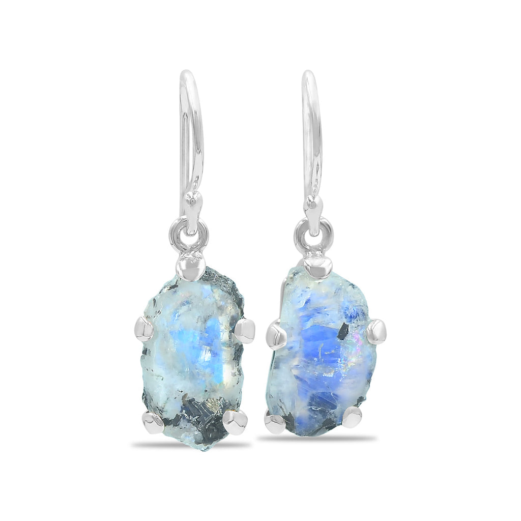 Starborn Rainbow Moonstone Slice Dangle Earrings in Sterling Silver