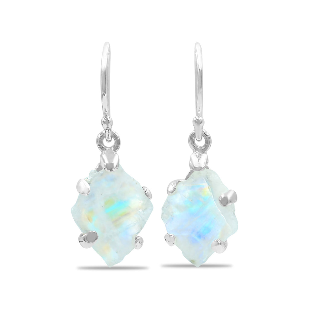 Starborn Rainbow Moonstone Slice Dangle Earrings in Sterling Silver