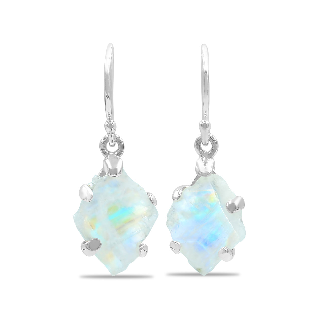 Starborn Rainbow Moonstone Slice Dangle Earrings in Sterling Silver