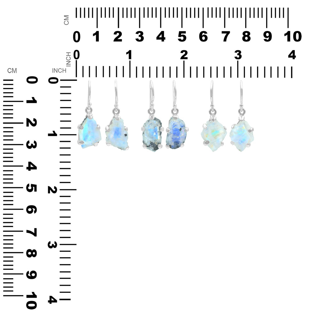 Starborn Rainbow Moonstone Slice Dangle Earrings in Sterling Silver