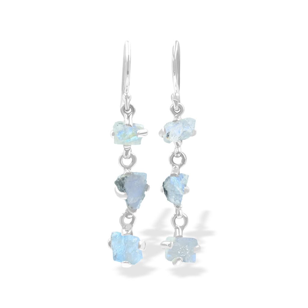 Starborn Rainbow Moonstone Rough Drop Earring in Sterling Silver