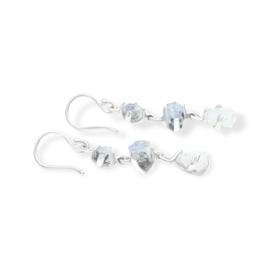 Starborn Rainbow Moonstone Rough Drop Earring in Sterling Silver
