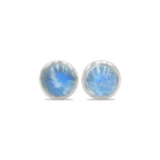 Starborn Rainbow Moonstone Round Cabochon Single Bezel Post Earrings in Sterling Silver
